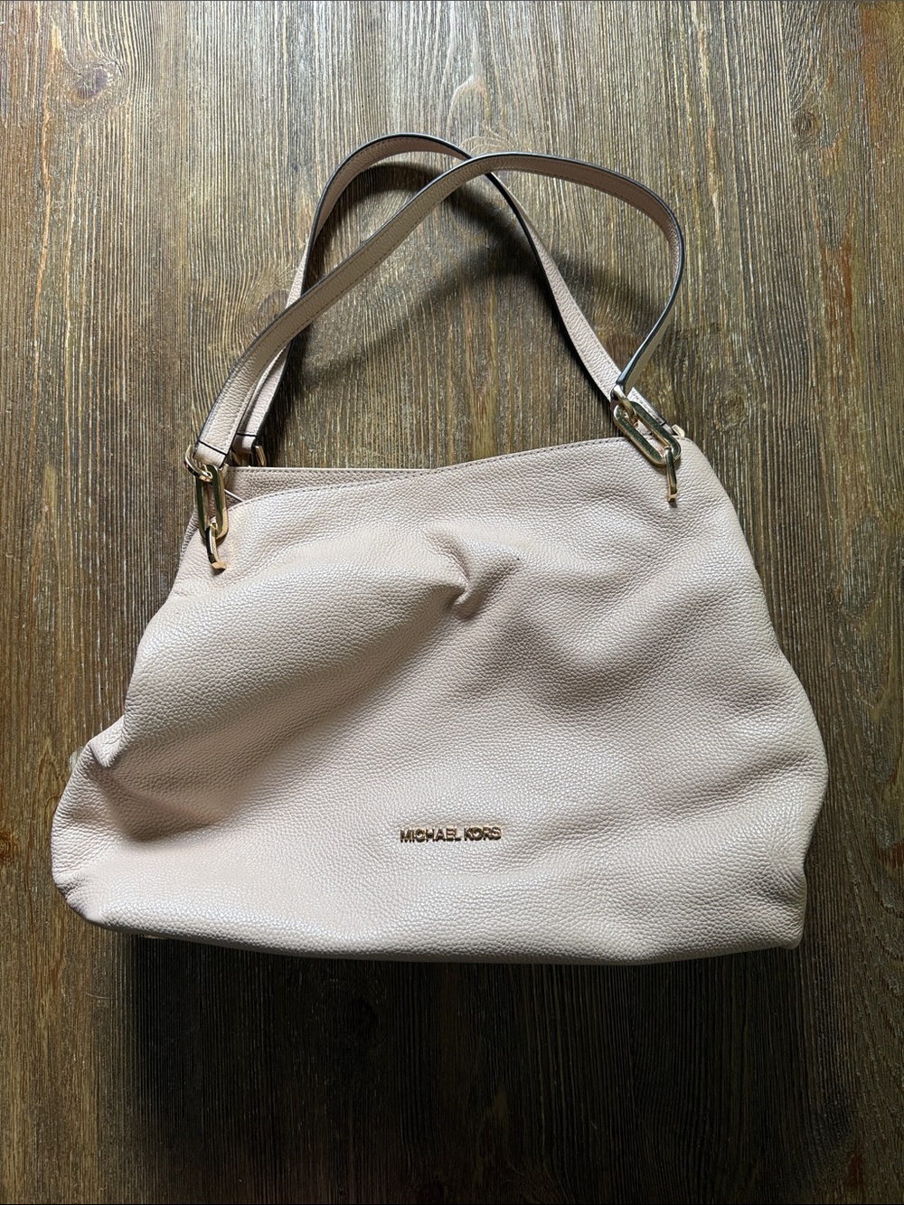 Michael Kors Blush Pebbled Leather Shoulder Tote with Gold Hardware